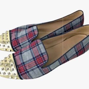 J. Crew Darby PlaidFlats with Gold Studs, Smoking Loafer